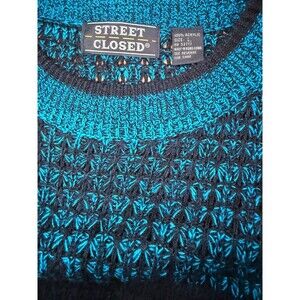 Street Closed Sweater Teal Black Textured Knit Crewneck  Vintage Style Large